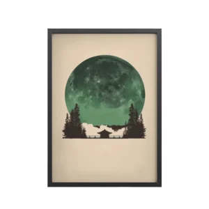Emerald Moon Temple — Japandi Silhouette Wall Art — Framed Poster