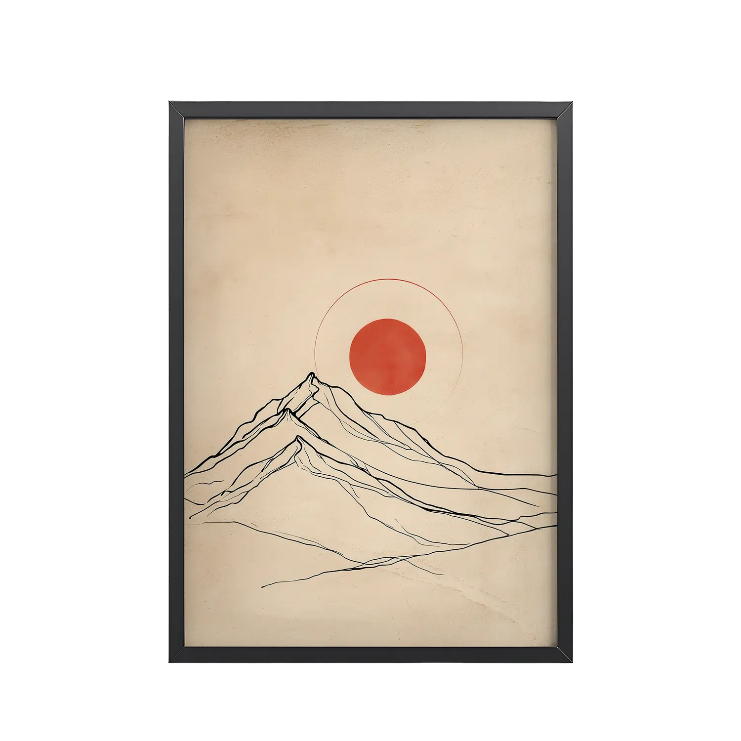 Eternal Sun — Minimal Mountain and Red Sun Wall Art — Framed Poster