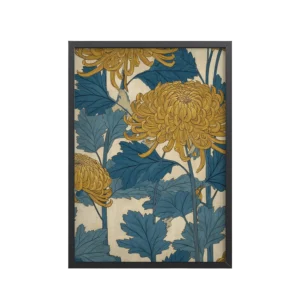 Amber Chrysanthemum — Japandi Floral Wall Decor — Framed Poster