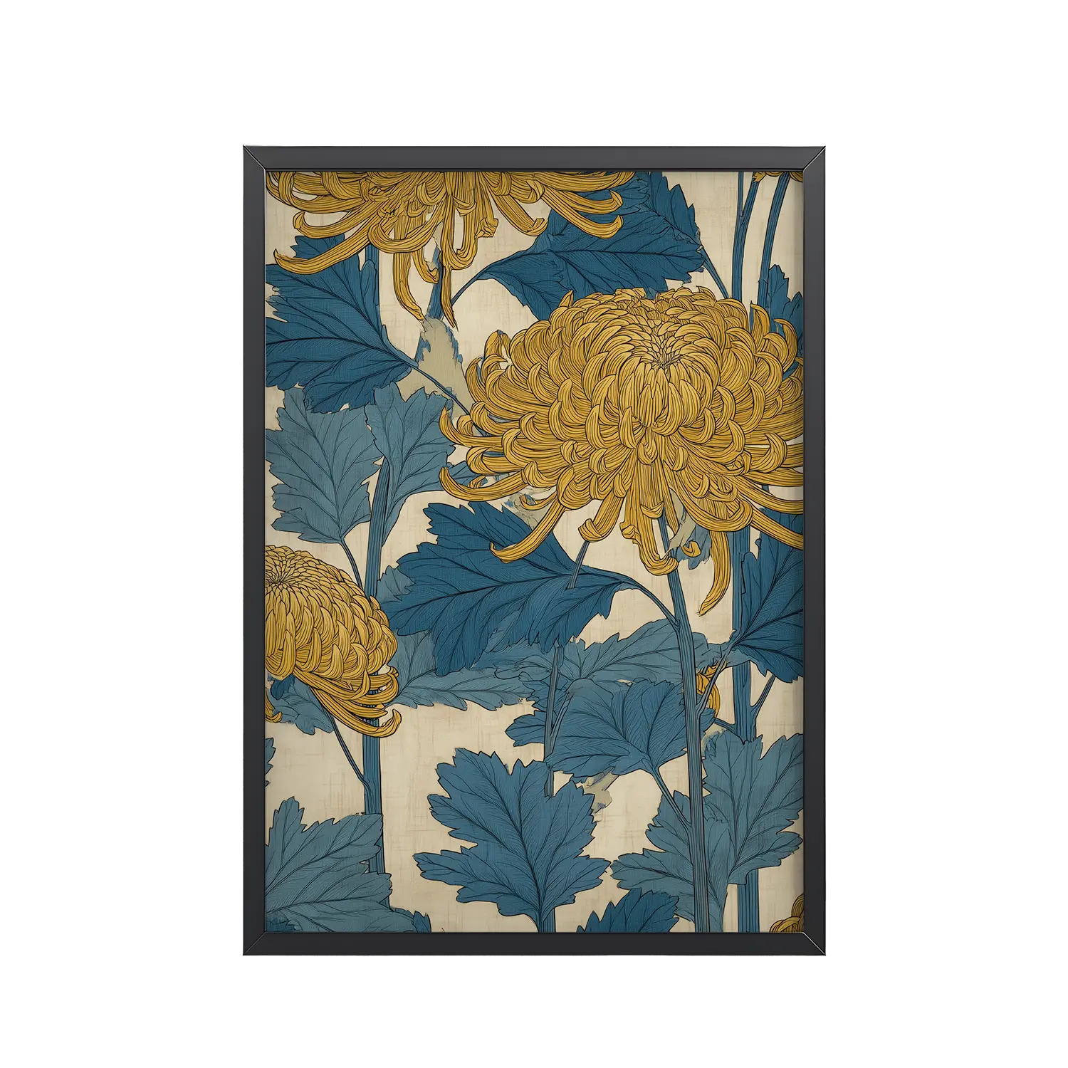 Amber Chrysanthemum — Japandi Floral Wall Decor — Framed Poster