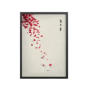 Falling Petals — Minimal Sumi-e Floral Wall Art — Framed Poster