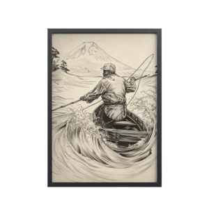 Fisherman of Mount Fuji — Japanese Woodblock Style Wall Art — Framed Poster