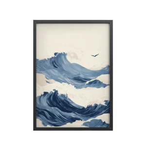 Flight Over Foam – Japandi Ukiyo-e Ocean Waves Wall Art – Framed Poster