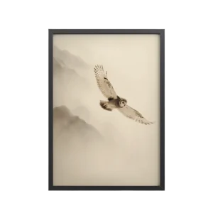 Flight Through Mist — Owl in Motion Wildlife Wall Art — Framed Poster