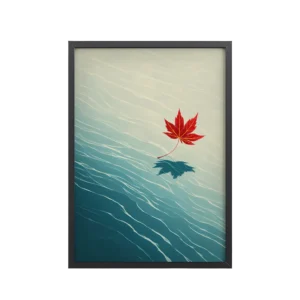 Floating Maple I – Red Leaf on Water Ukiyo-e Wall Art – Framed Poster