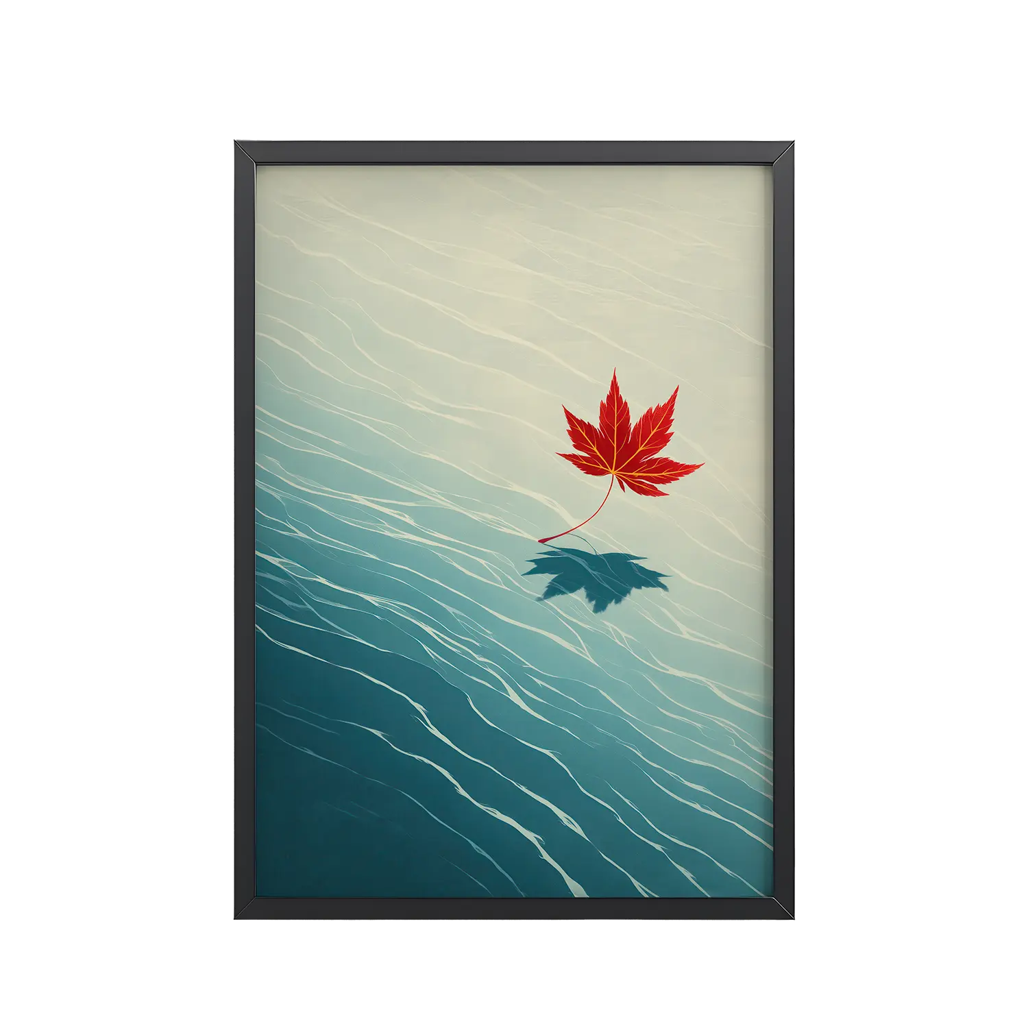 Floating Maple I – Red Leaf on Water Ukiyo-e Wall Art – Framed Poster