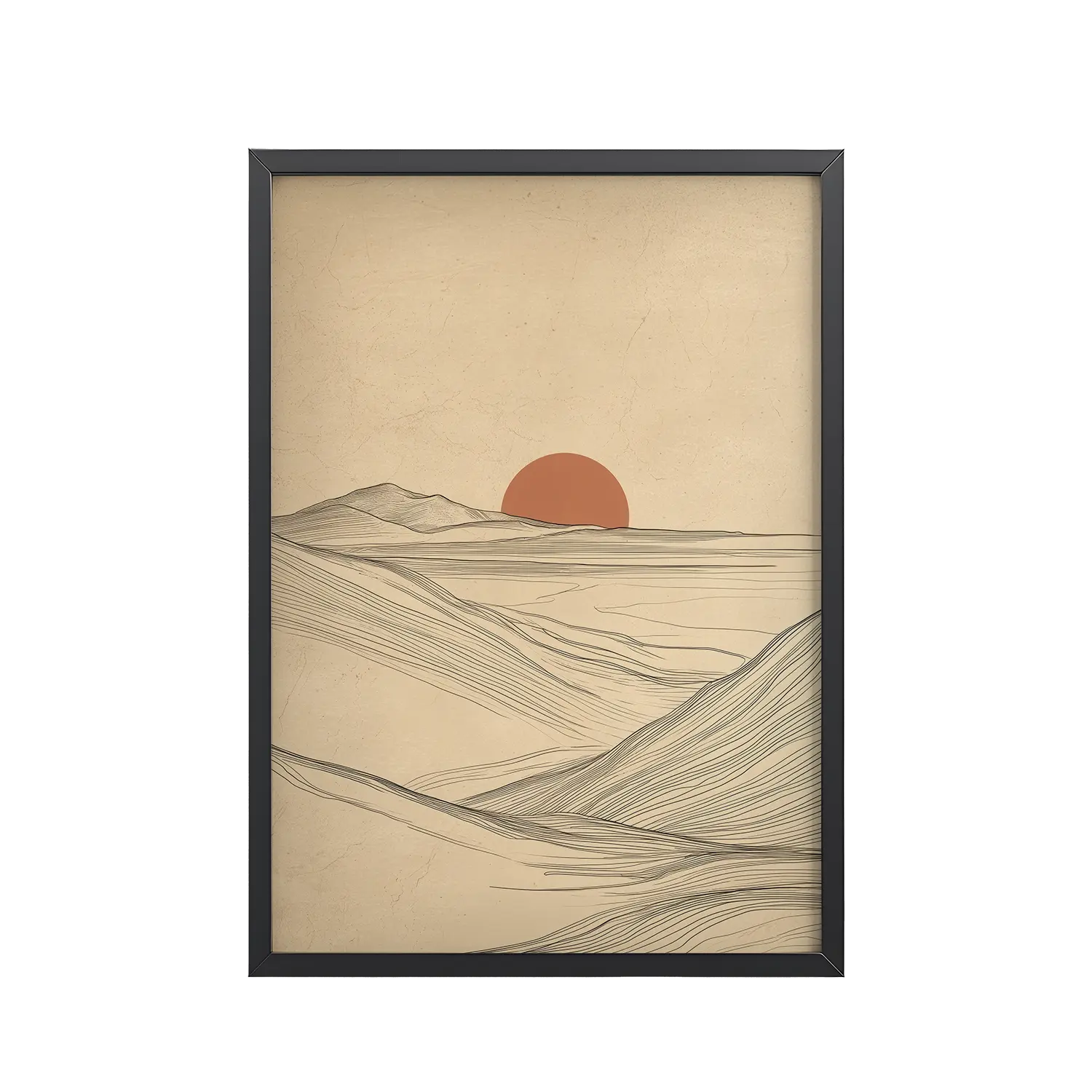 Flowing Ridges — Neutral Line Landscape Wall Art — Framed Poster