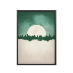 Forest Glow Under a Full Moon — Minimal Landscape Wall Decor — Framed Poster