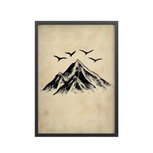 Four Peaks in Ink — Mountain Landscape Wall Art — Framed Poster