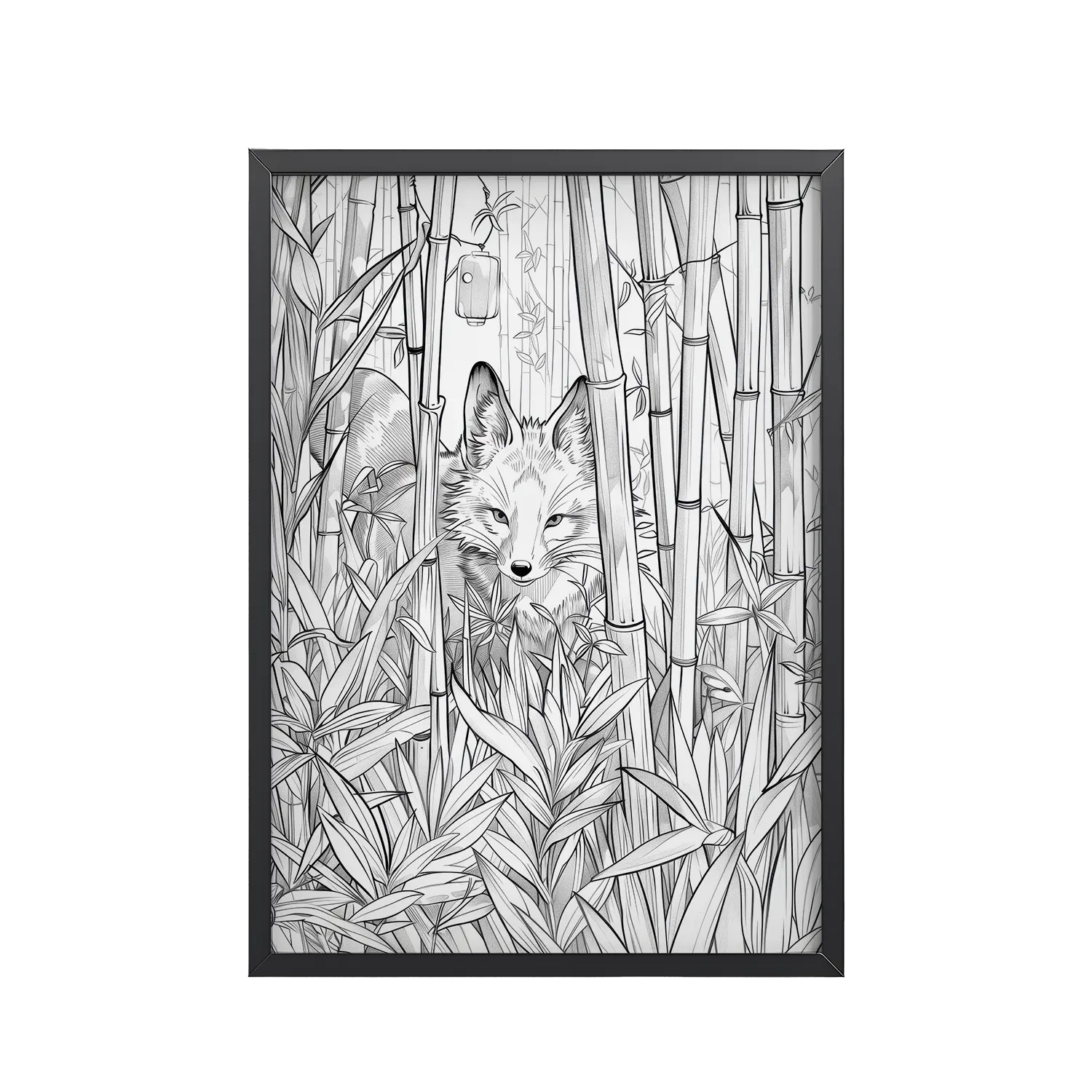 Fox Spirit in Bamboo Forest — Fox Among Bamboo Wall Decor — Framed Poster
