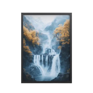 Autumn Falls — Waterfall Landscape Wall Art — Framed Poster