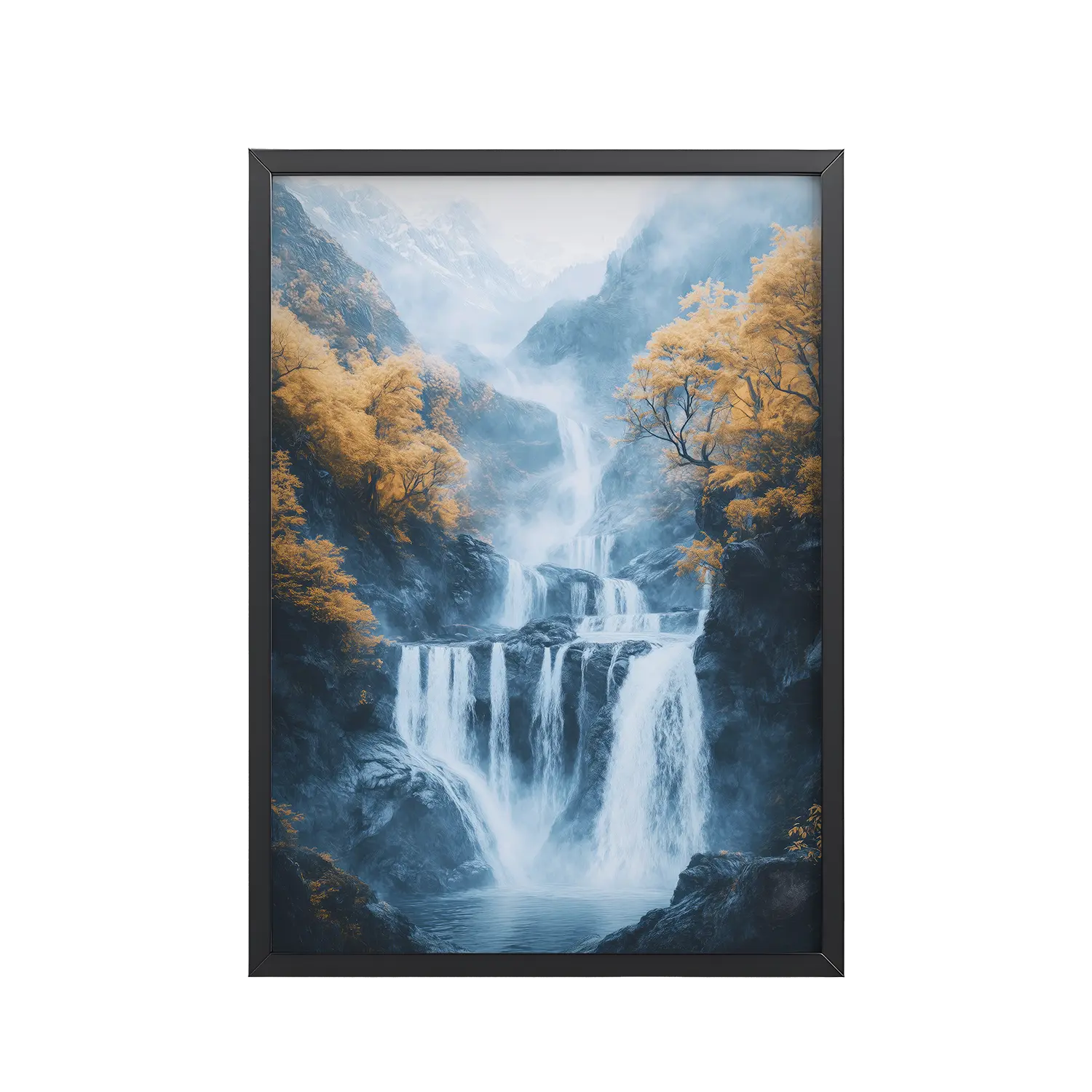 Autumn Falls — Waterfall Landscape Wall Art — Framed Poster