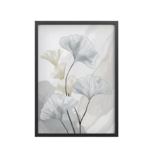 Ginkgo Harmony (Pale Edition) — Line Art Botanical Wall Decor — Framed Poster