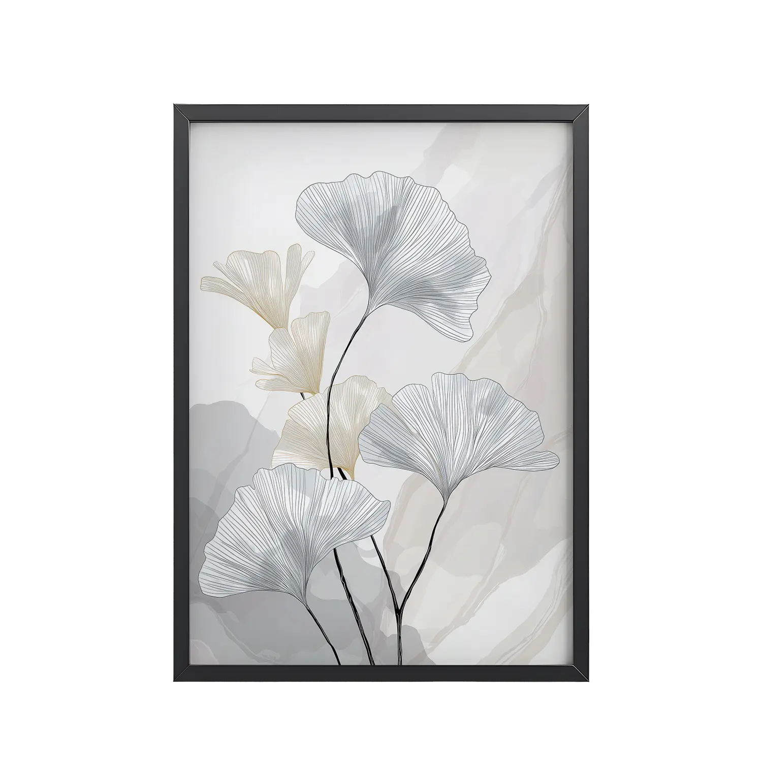 Ginkgo Harmony (Pale Edition) — Line Art Botanical Wall Decor — Framed Poster