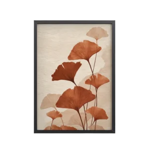 Ginkgo Rust Leaves — Terracotta Leaf Study Wall Decor — Framed Poster