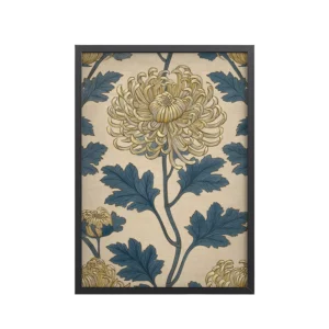 Golden Chrysanthemum — Blue & Gold Botanical Wall Decor — Framed Poster