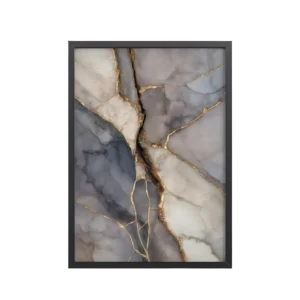 Golden Fracture Harmony — Stone Texture Abstract with Gold Veins Wall Decor — Framed Poster