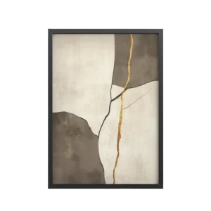 Golden Kintsugi Cracks — Minimal Abstract with Gold Line Wall Decor — Framed Poster