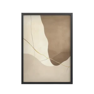 Golden Traces — Airy Ribbon Abstract in Charcoal & Amber Wall Decor — Framed Poster