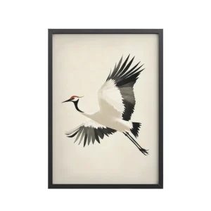 Graceful Crane in Flight — Red-Crowned Flying Crane Wall Art — Framed Poster