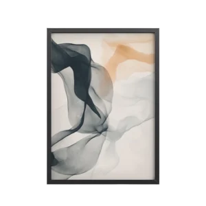 Ink Breeze — Minimal Flowing Ink Ribbon Abstract in Blue-Gray Wall Art — Framed Poster