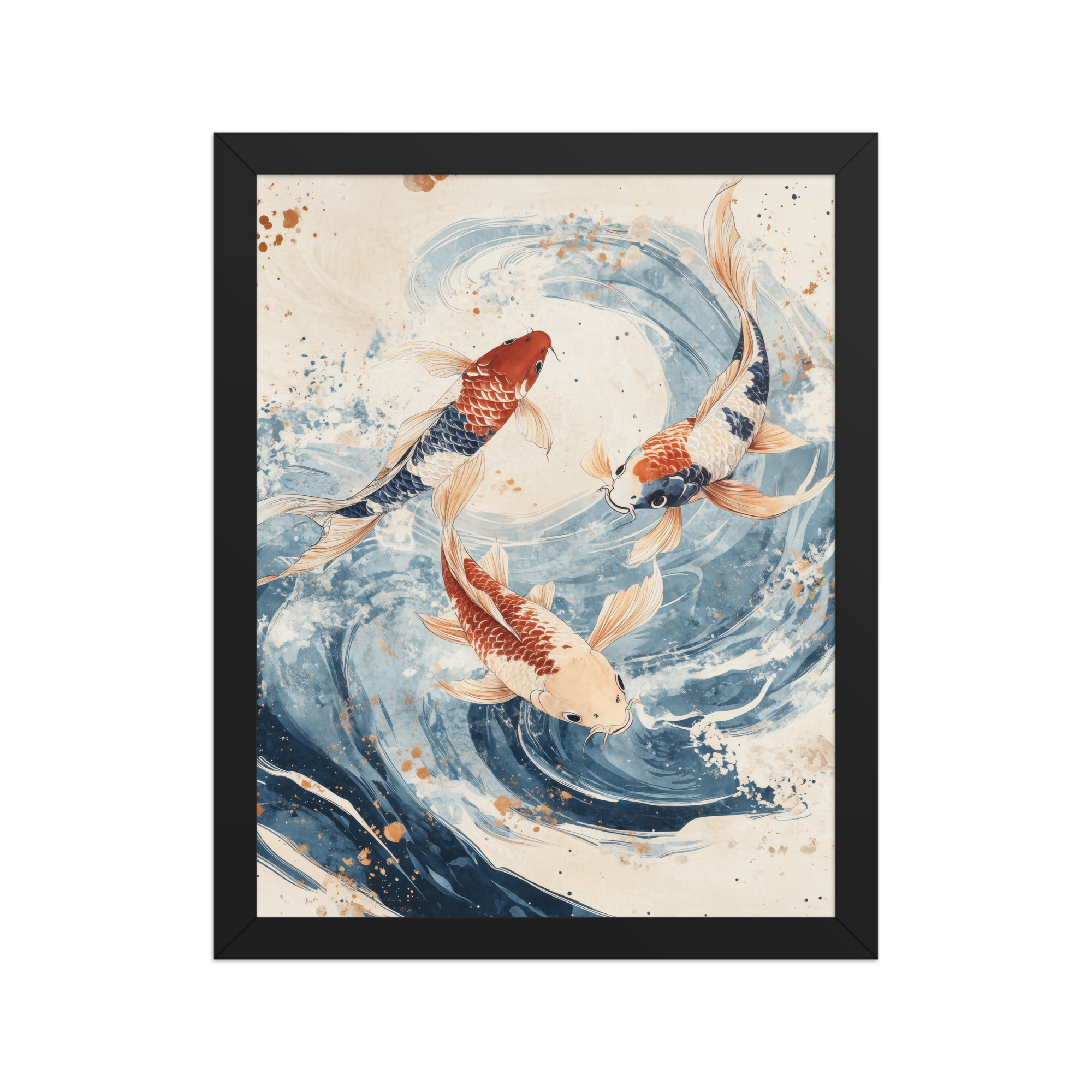 Dancing Koi Trio — Japanese Koi Wall Art — Framed Poster - Image 5