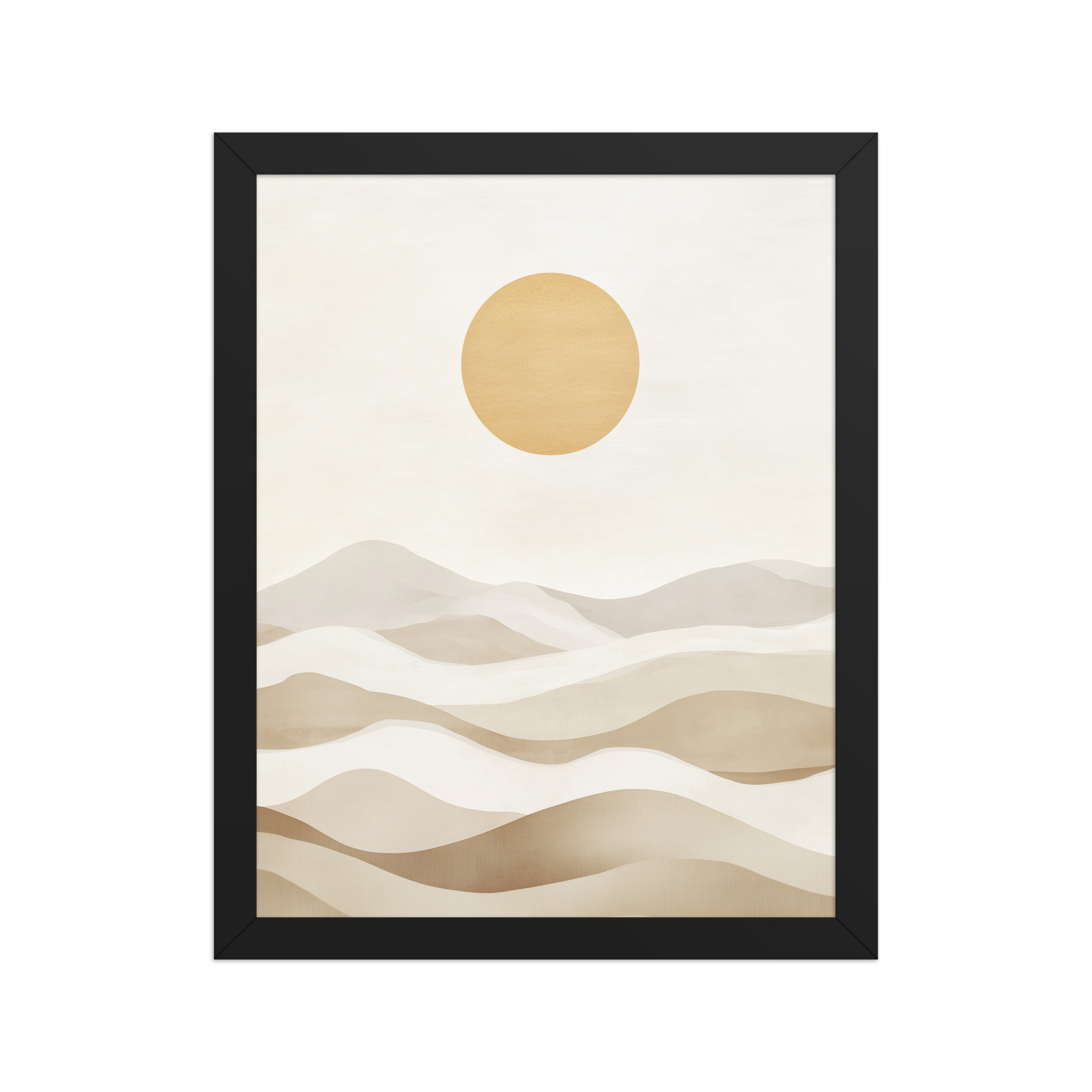 Minimal Dunes and Golden Sun — Japandi Desert Landscape Wall Decor — Framed Poster - Image 2