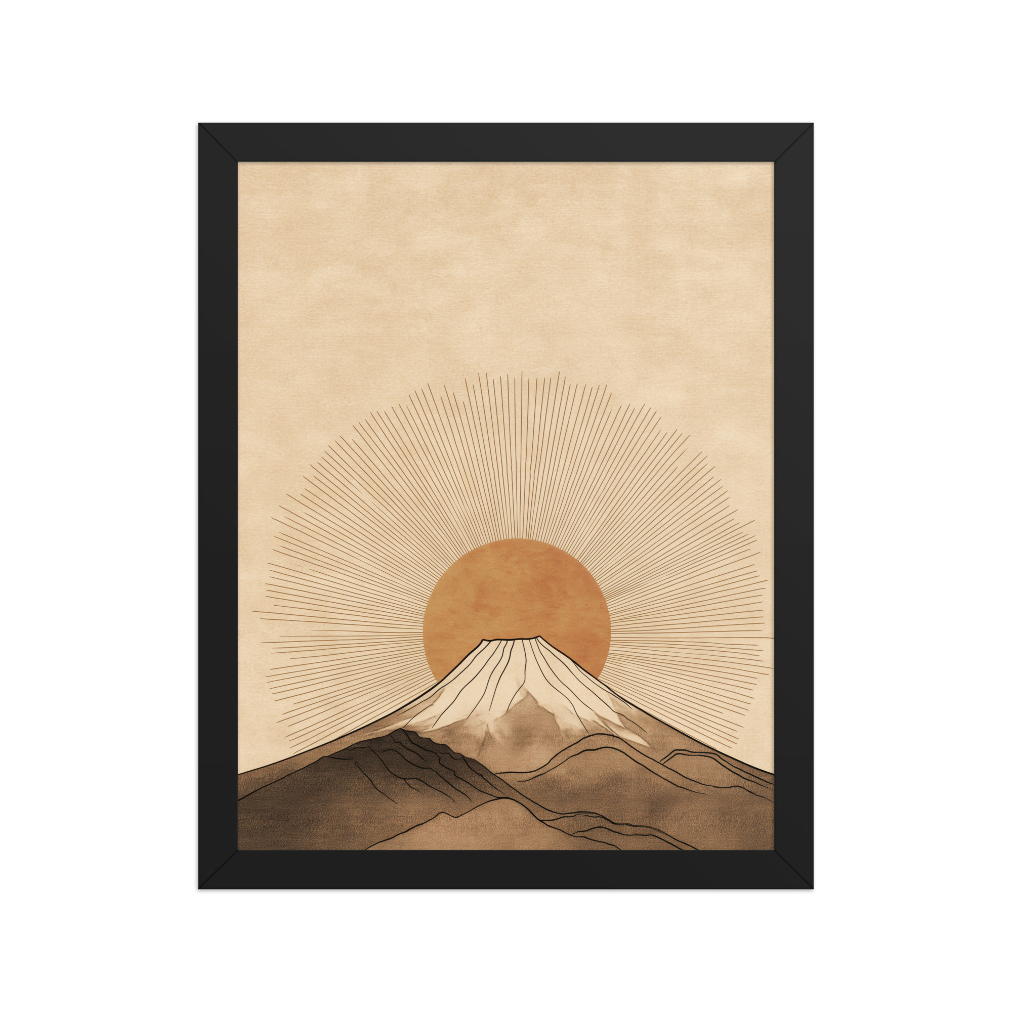 Fuji Radiance — Japandi Sunburst Mountain Wall Art — Framed Poster - Image 2