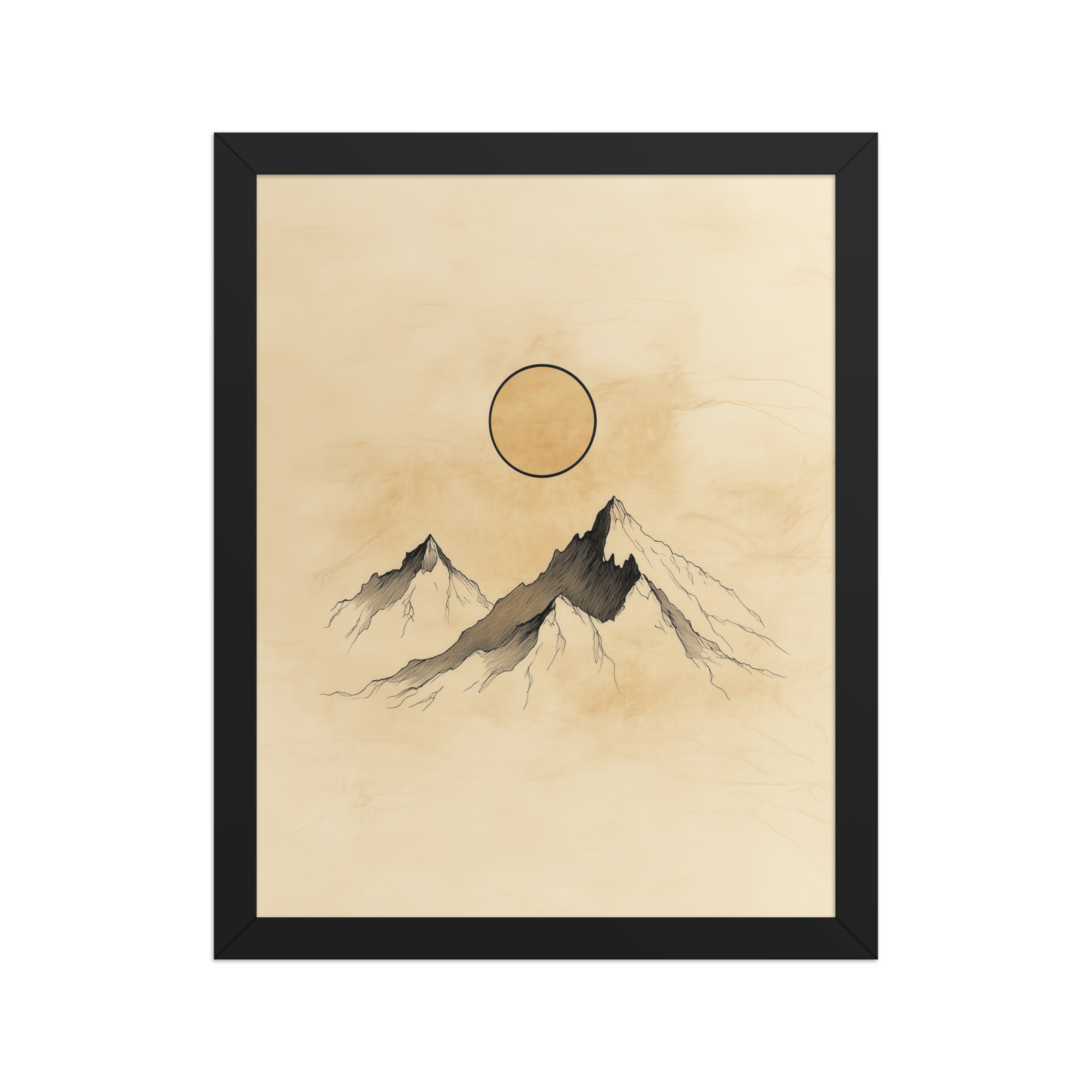 Twin Peaks and Silent Sun — Minimal Ink Mountain Study Landscape Art — Framed Poster - Image 2