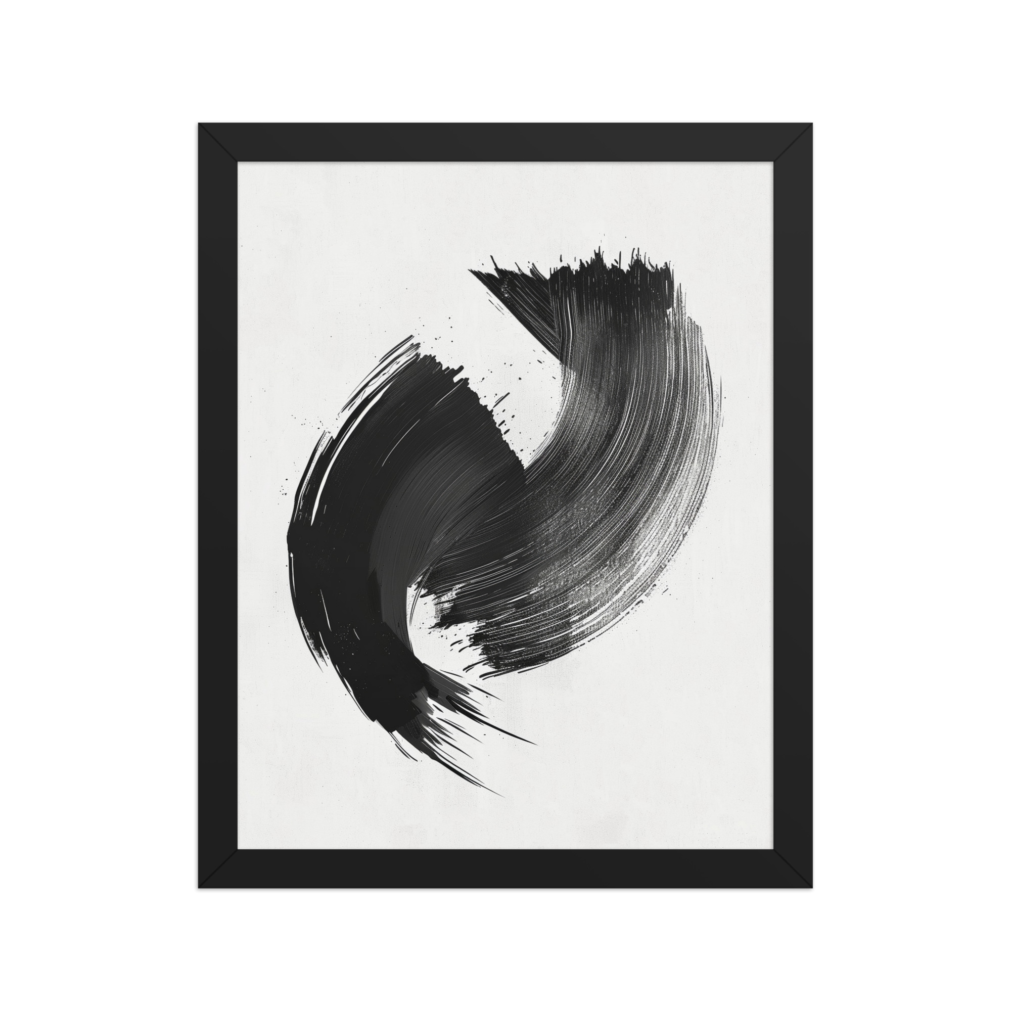 Brushstroke Swirl — Zen Sumi-e Ink Abstract Wall Decor — Framed Poster - Image 3