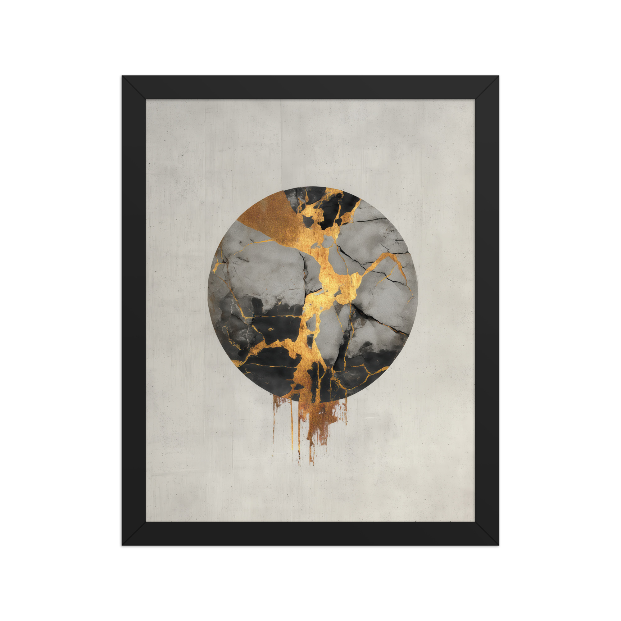 Broken Circle Golden Soul — Kintsugi Marble Circle Art with Gold Veins — Framed Poster - Image 3