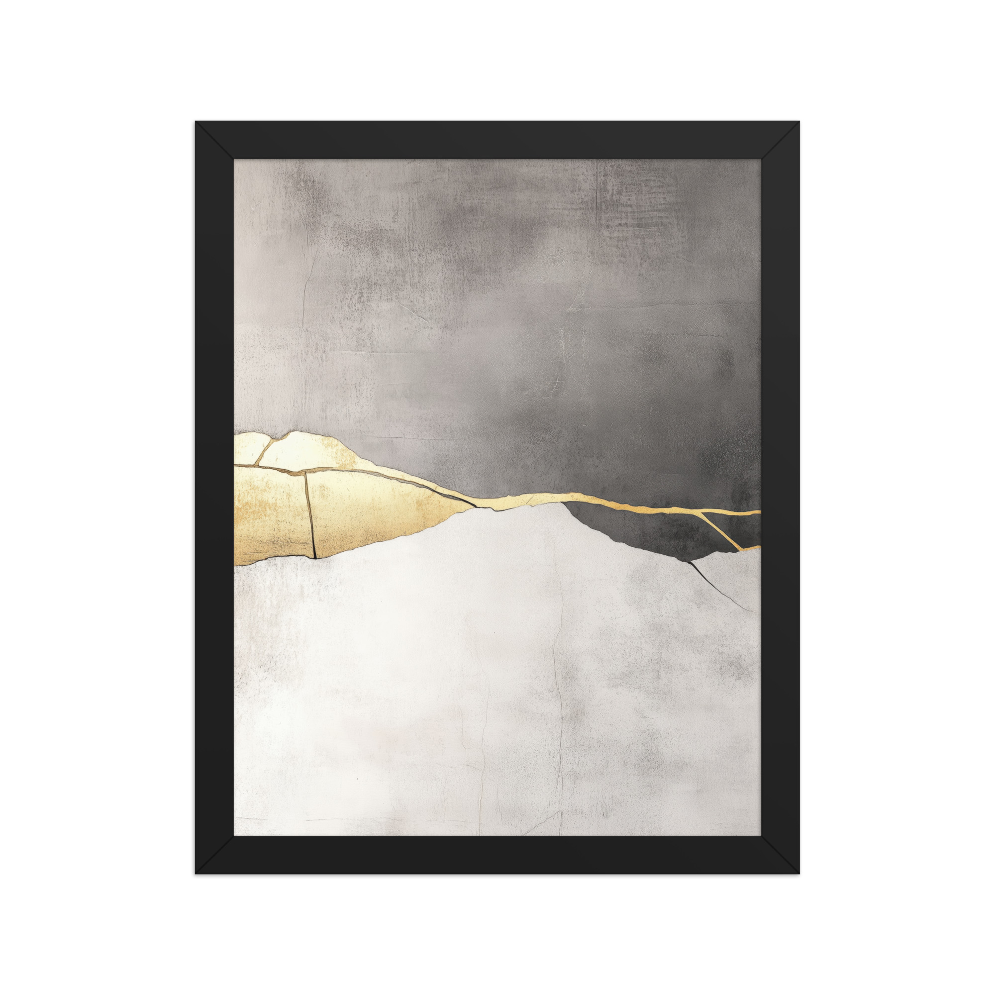 Cracked Harmony — Kintsugi Horizon Abstract with Gold Seam Wall Decor — Framed Poster - Image 2