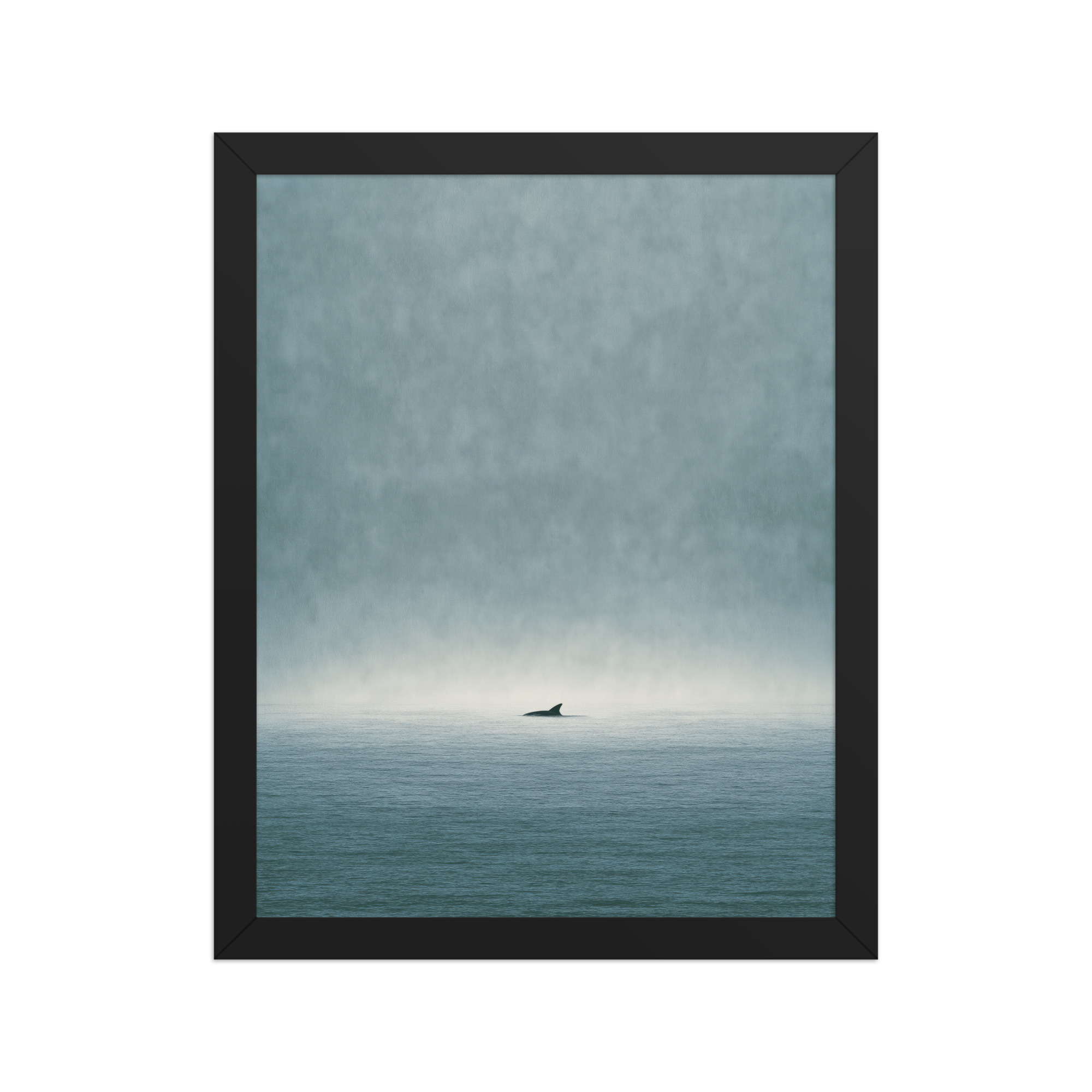 Solitary Horizon – Ocean Whale Minimal Wall Art in Misty Blues — Framed Poster - Image 3