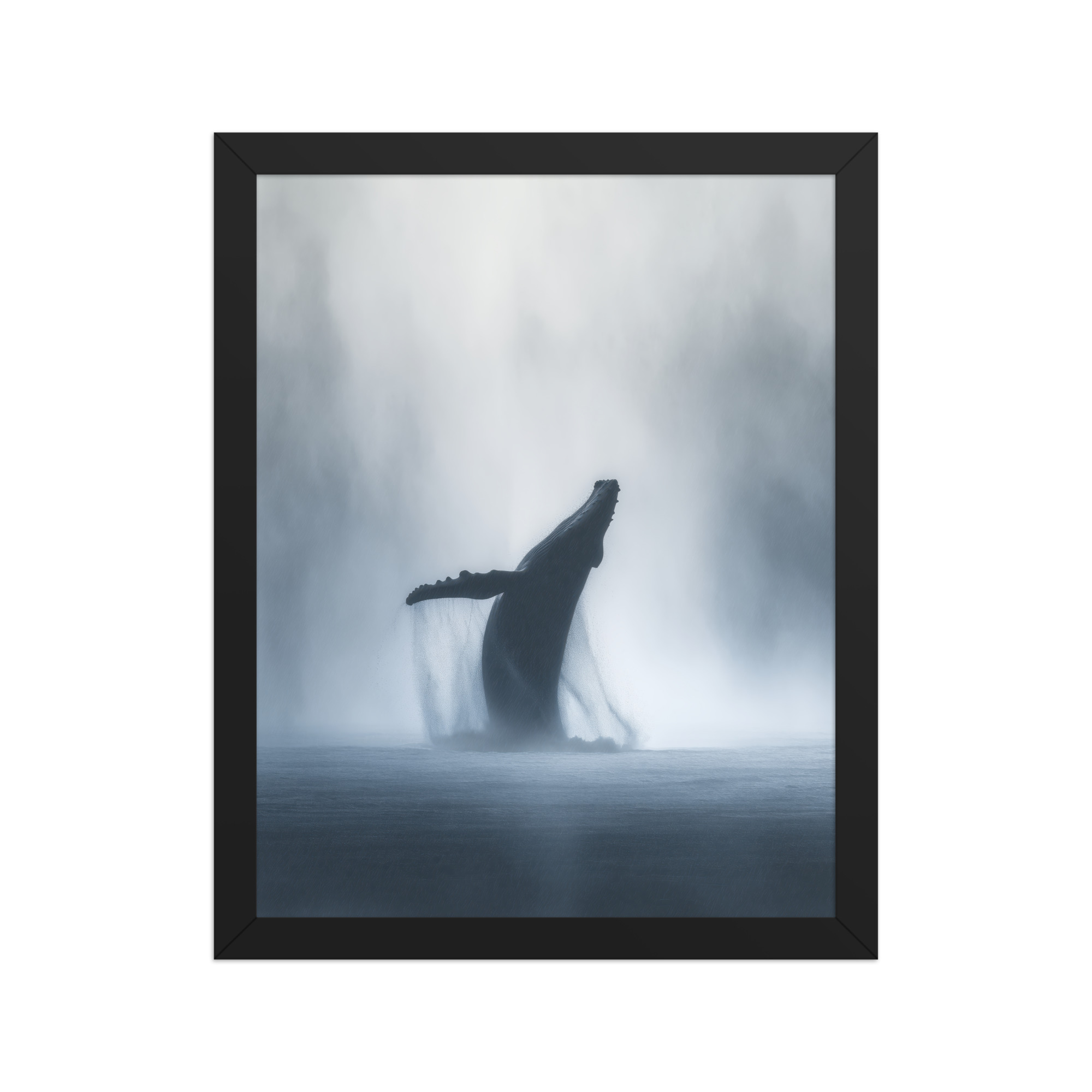 Whale in the Mist — Humpback Breach in Foggy Seascape Wall Decor — Framed Poster - Image 3