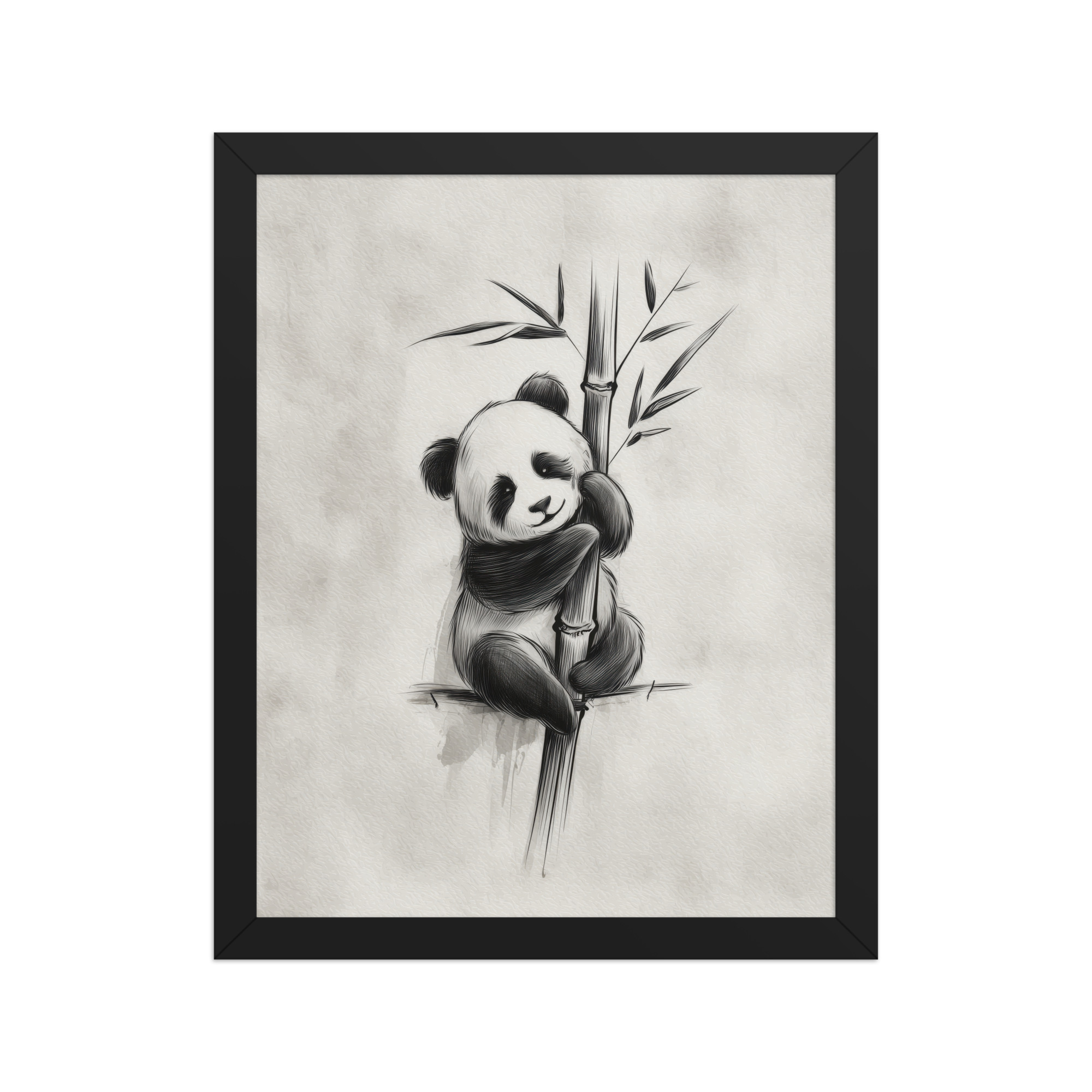 Gentle Hug on Bamboo — Panda Ink Illustration in Black & White Wall Decor — Framed Poster - Image 3