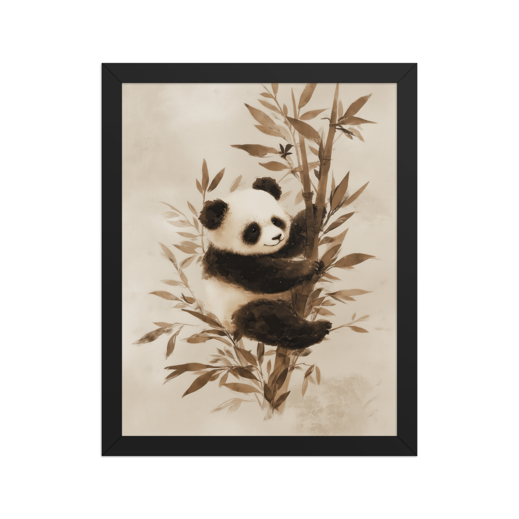 Sepia Panda Serenity — Soft Watercolor Black/White Panda Wall Art — Framed Poster - Image 2