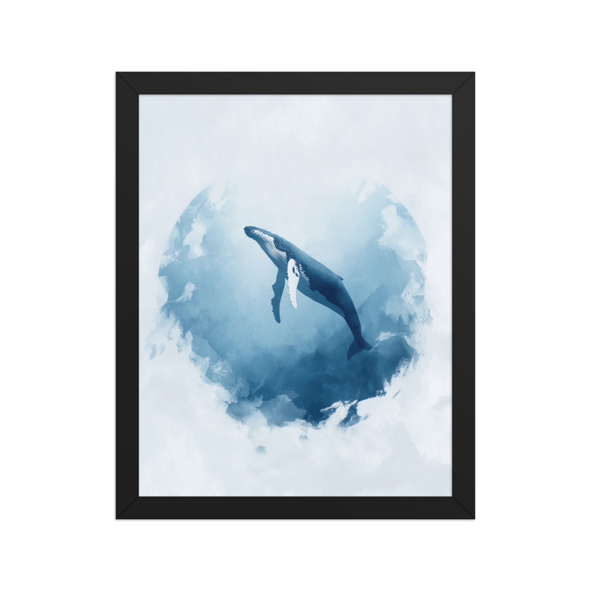 Ocean Heart — Humpback Whale in Dreamy Blue Watercolor Wall Art — Framed Poster - Image 3