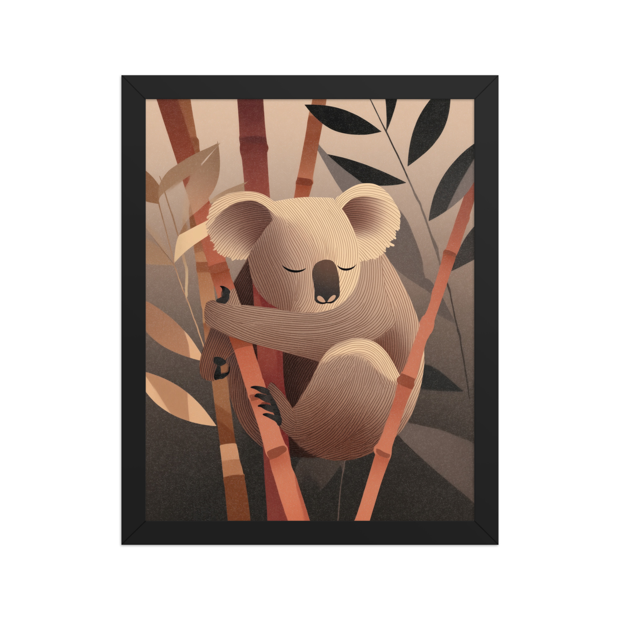 Koala Dreams in Bamboo — Minimal Sleeping Koala in Warm Tones Wall Decor — Framed Poster - Image 3