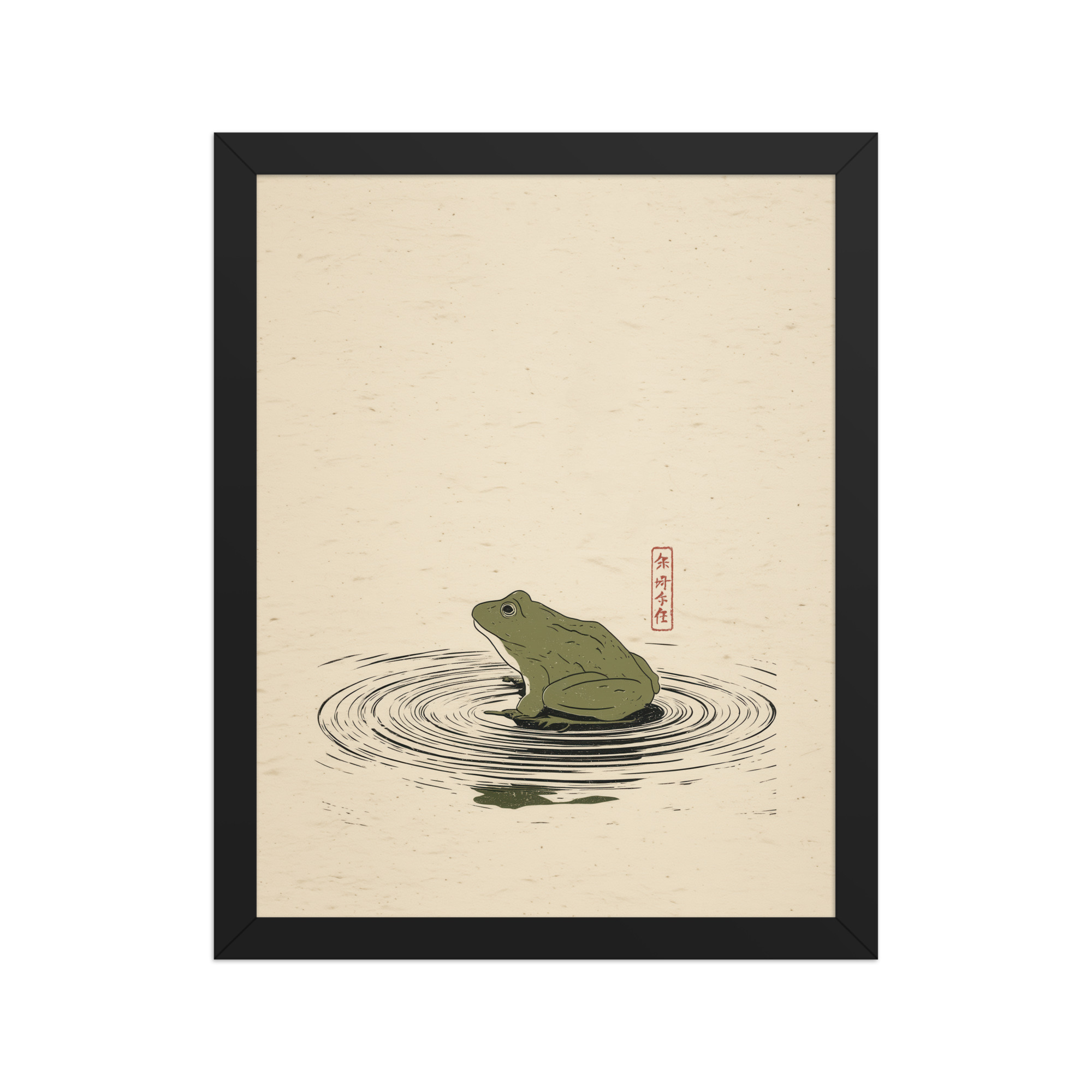 Frog on Pond — Minimal Frog Illustration with Ripples Wall Decor — Framed Poster - Image 3