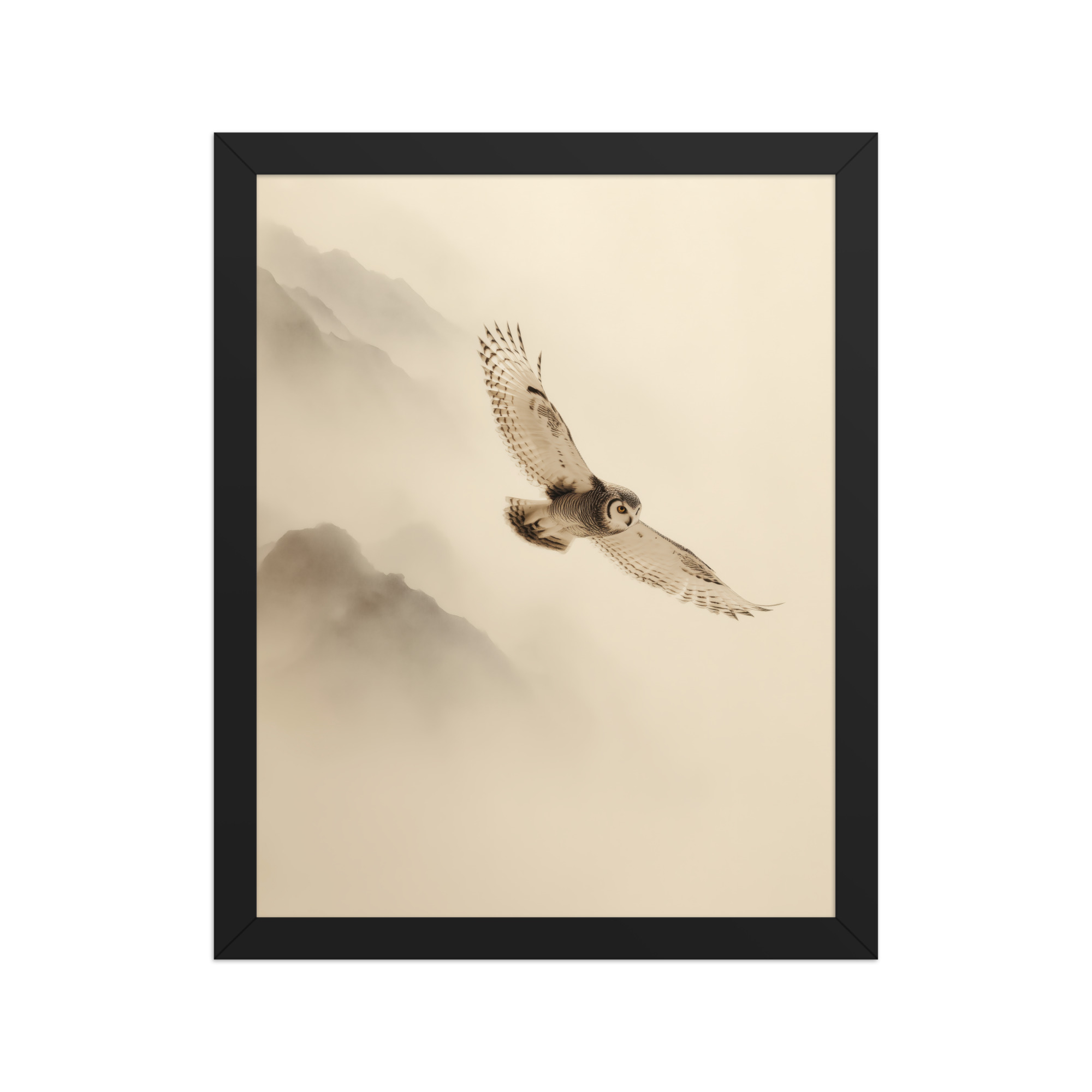 Flight Through Mist — Owl in Motion Wildlife Wall Art — Framed Poster - Image 2