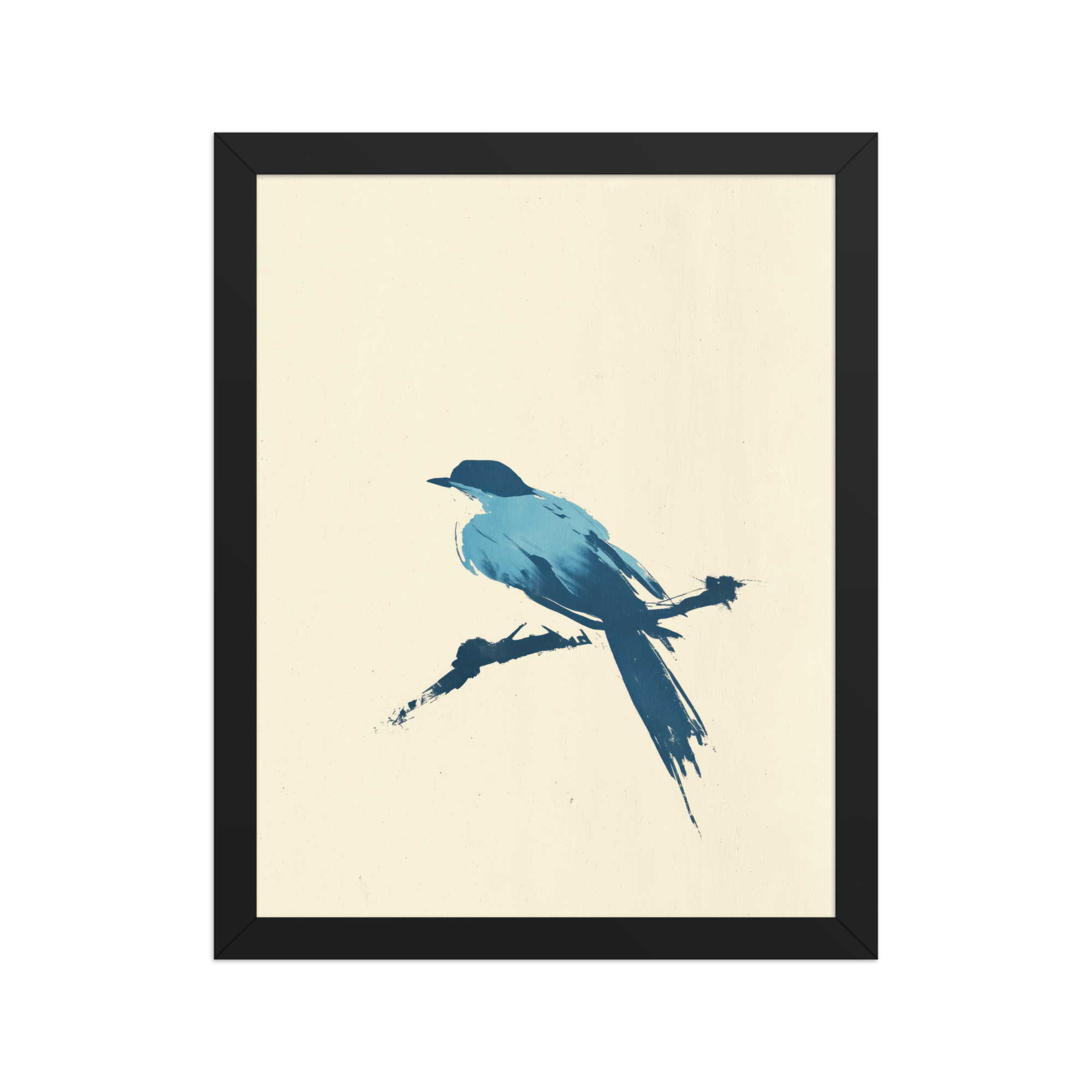 Bluebird Perch — Minimal Brush Bird on Branch Wall Decor — Framed Poster - Image 3