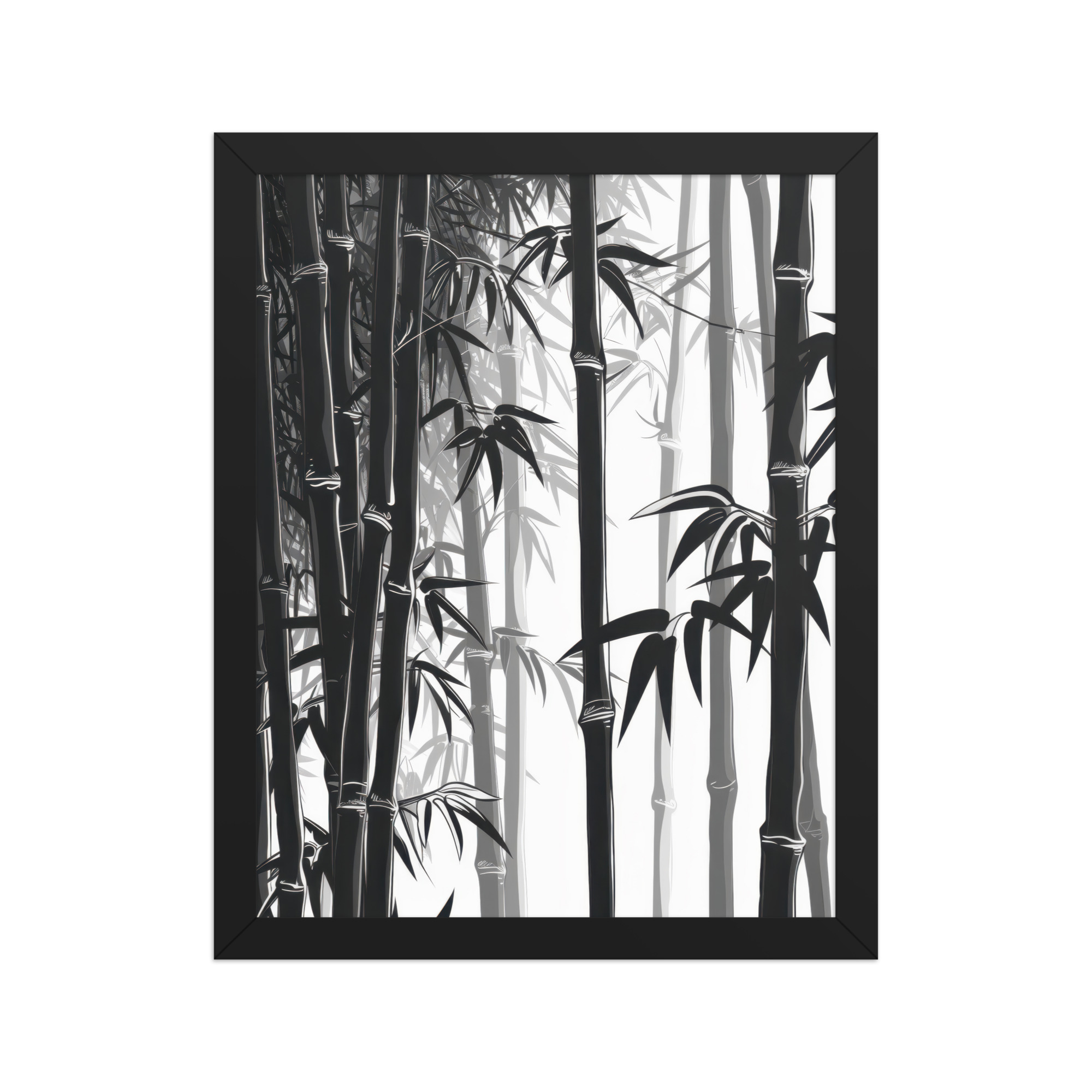 Bamboo Grove Silence — Monochrome Nature Wall Decor — Framed Poster - Image 2