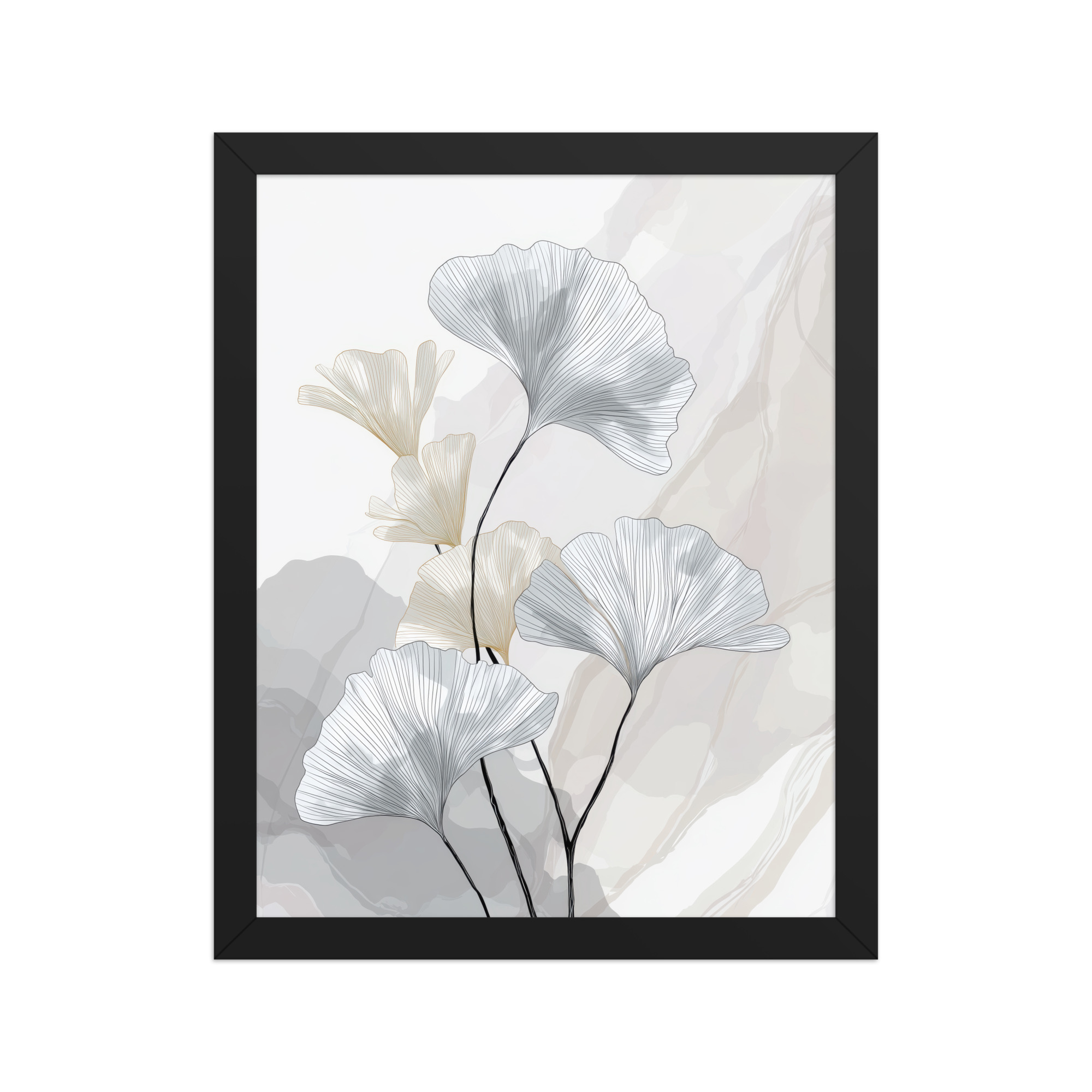 Ginkgo Harmony (Pale Edition) — Line Art Botanical Wall Decor — Framed Poster - Image 3