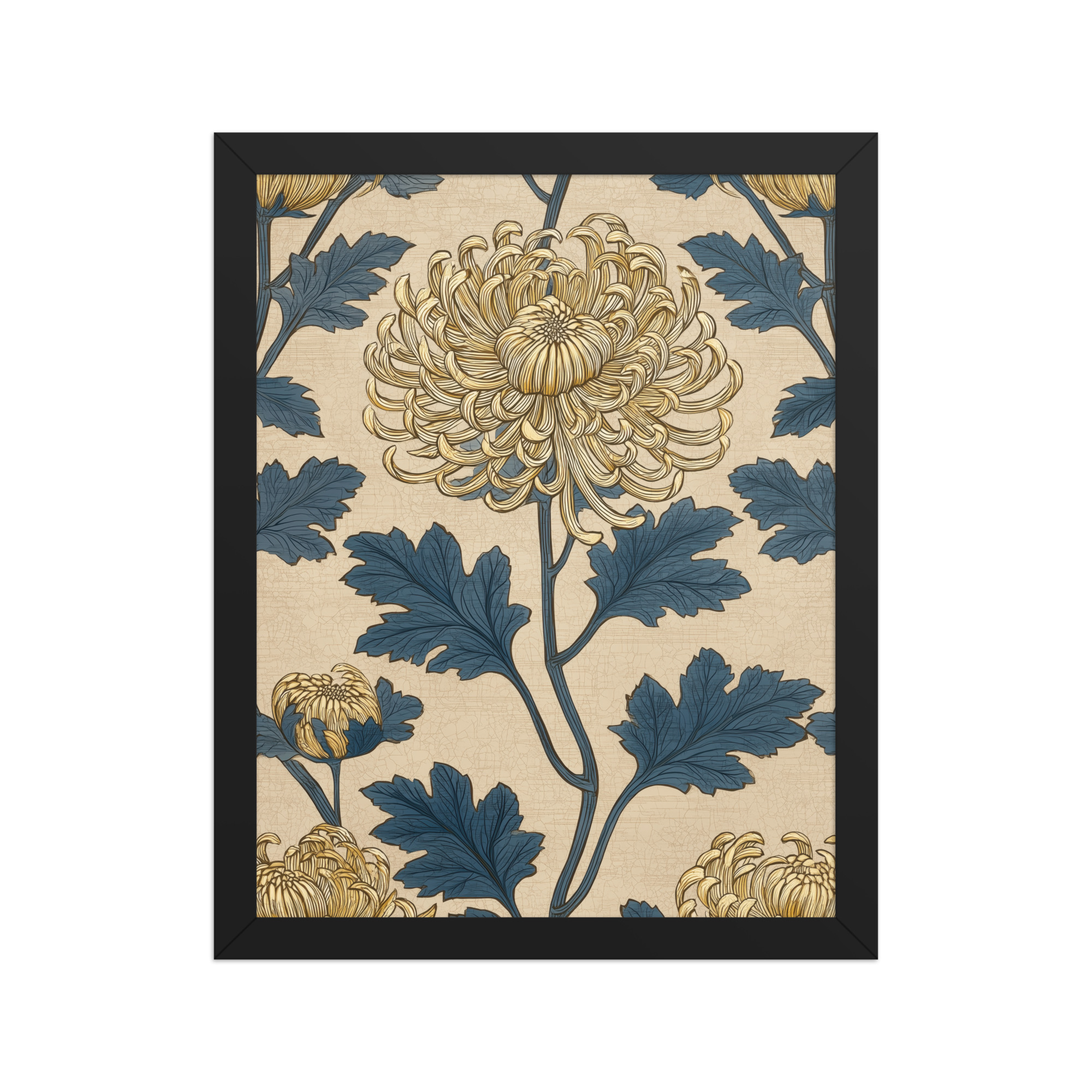 Golden Chrysanthemum — Blue & Gold Botanical Wall Decor — Framed Poster - Image 3