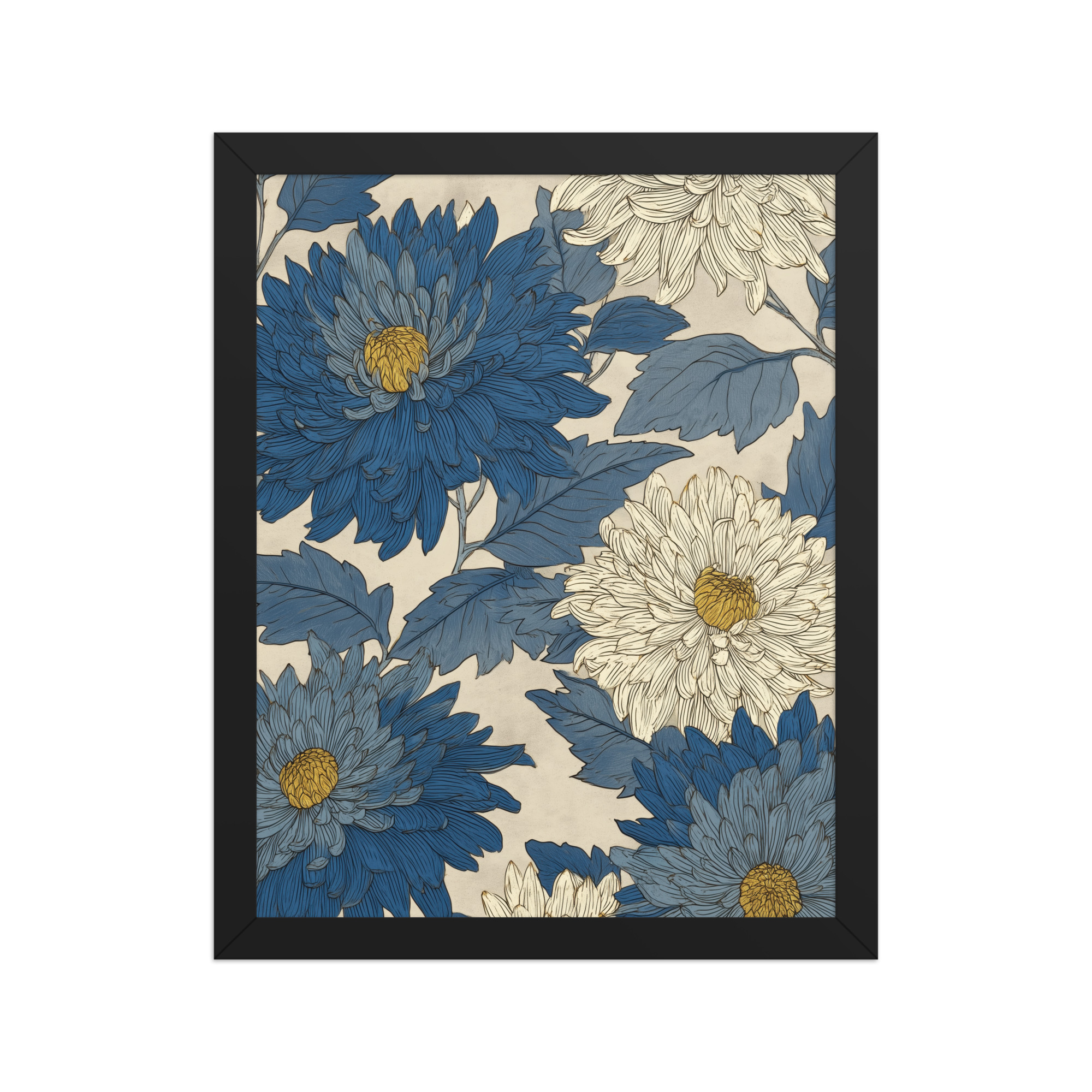 Mixed Chrysanthemums — Vintage Floral Pattern Wall Decor — Framed Poster - Image 3