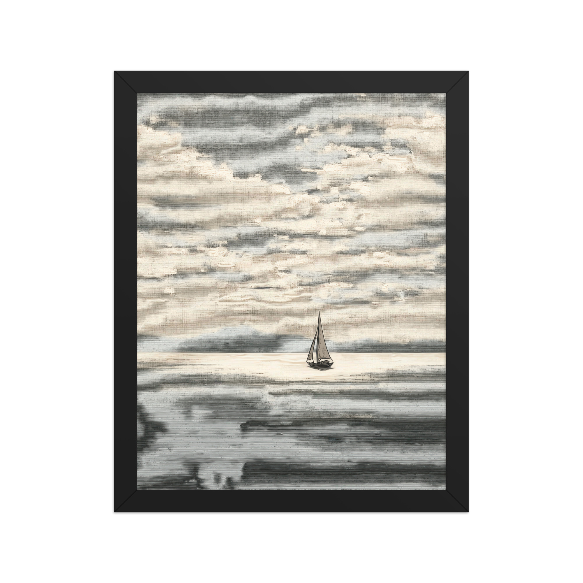 Sailboat Journey — Minimal Seascape, Neutral Japandi Wall Art — Framed Poster - Image 2