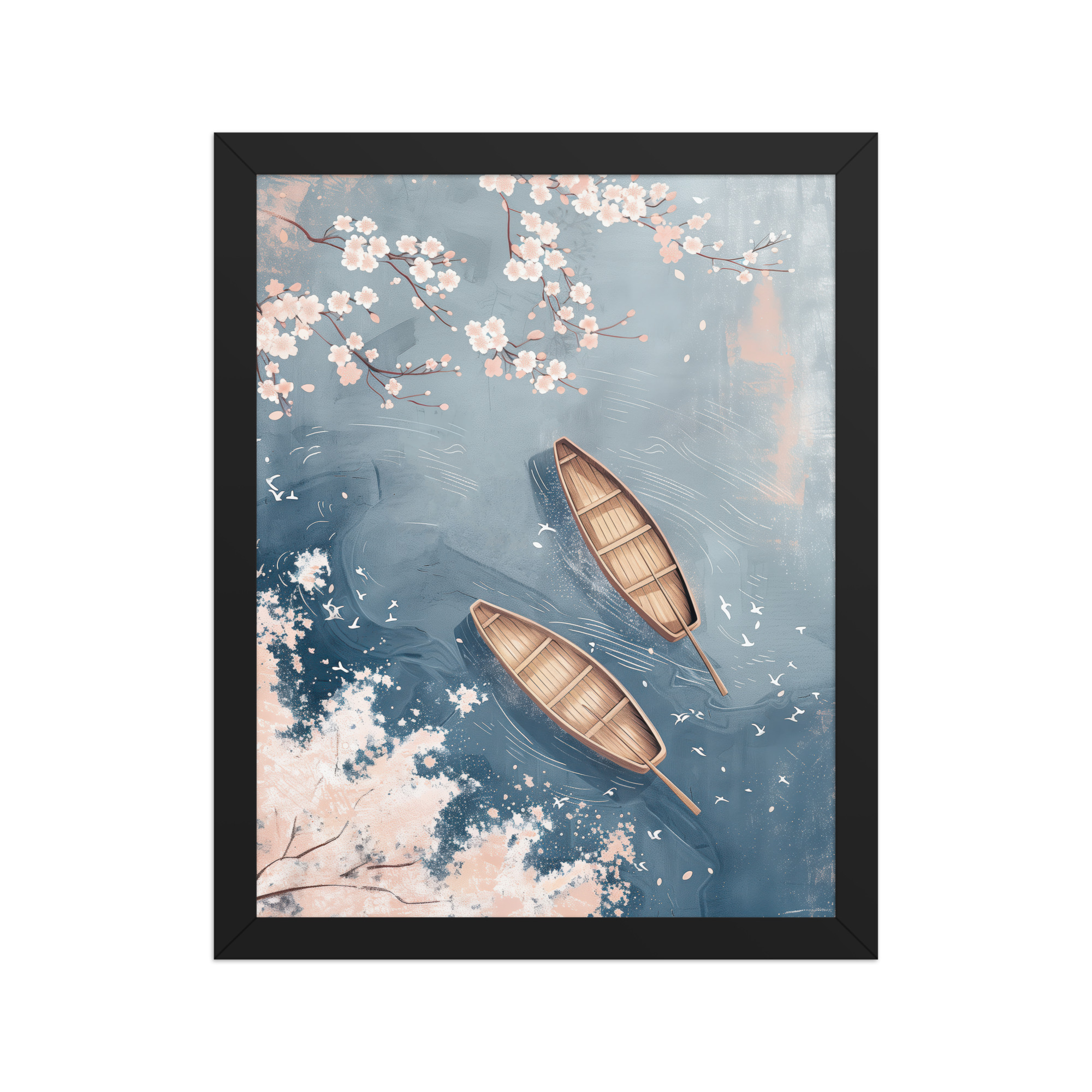 Cherry Blossom Drifting — Sakura River Landscape Wall Art — Framed Poster - Image 2