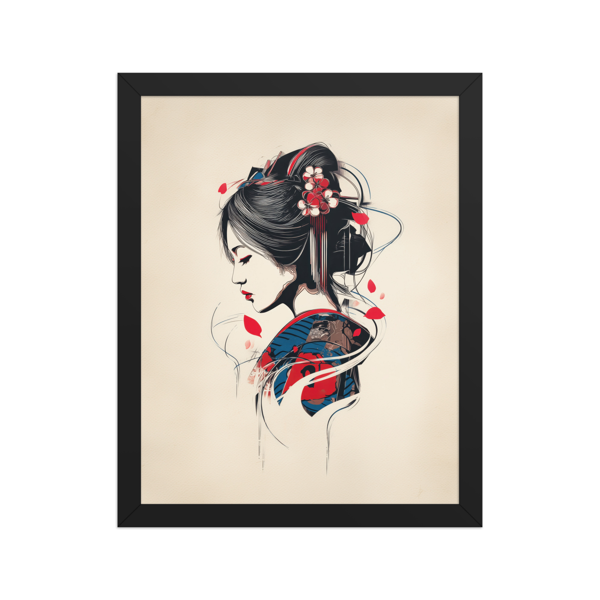 Petals of Silence — Ukiyo-e Inspired Geisha Illustration Wall Art — Framed Poster - Image 3