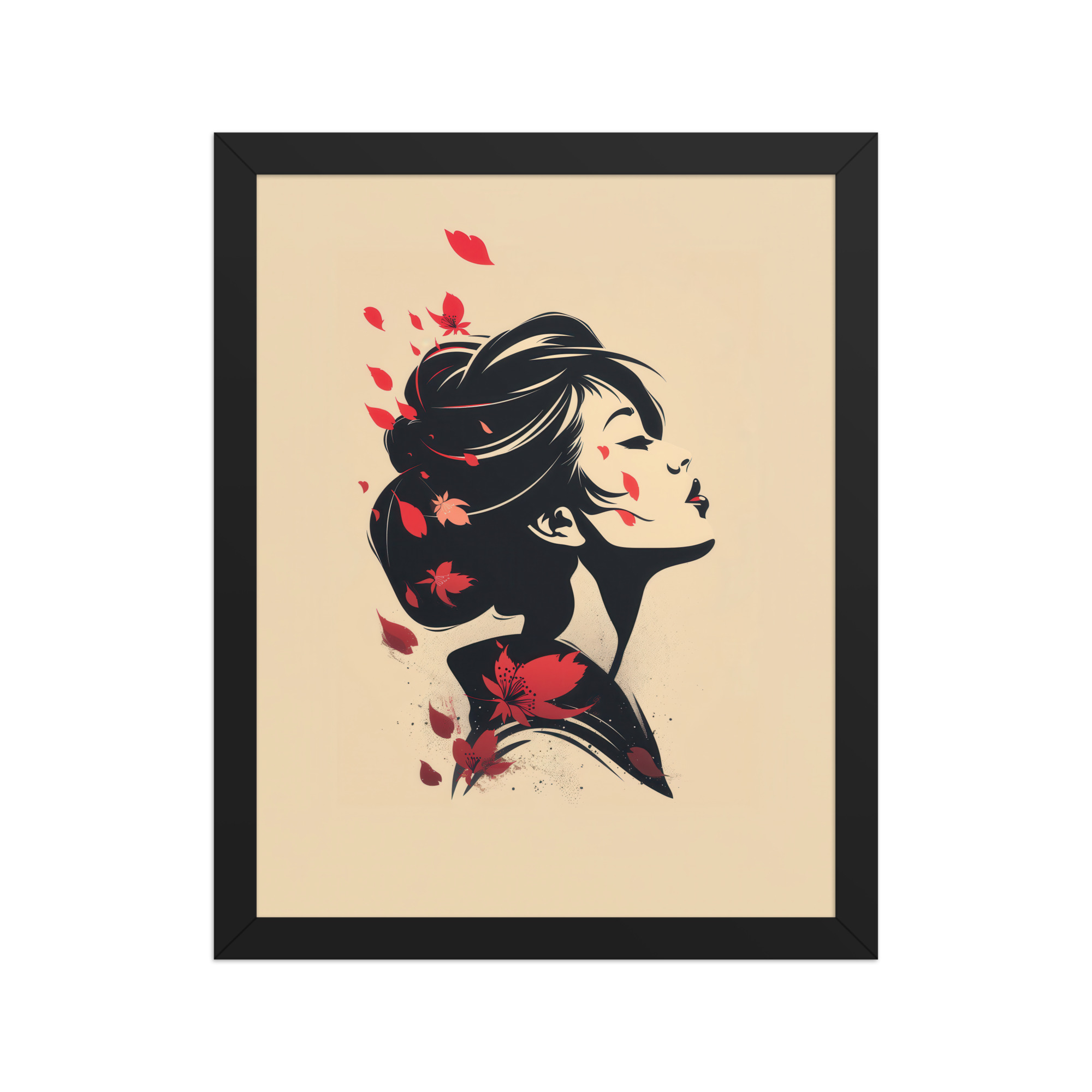 Blossoms in the Wind — Japandi Geisha Minimal Wall Art — Framed Poster - Image 3