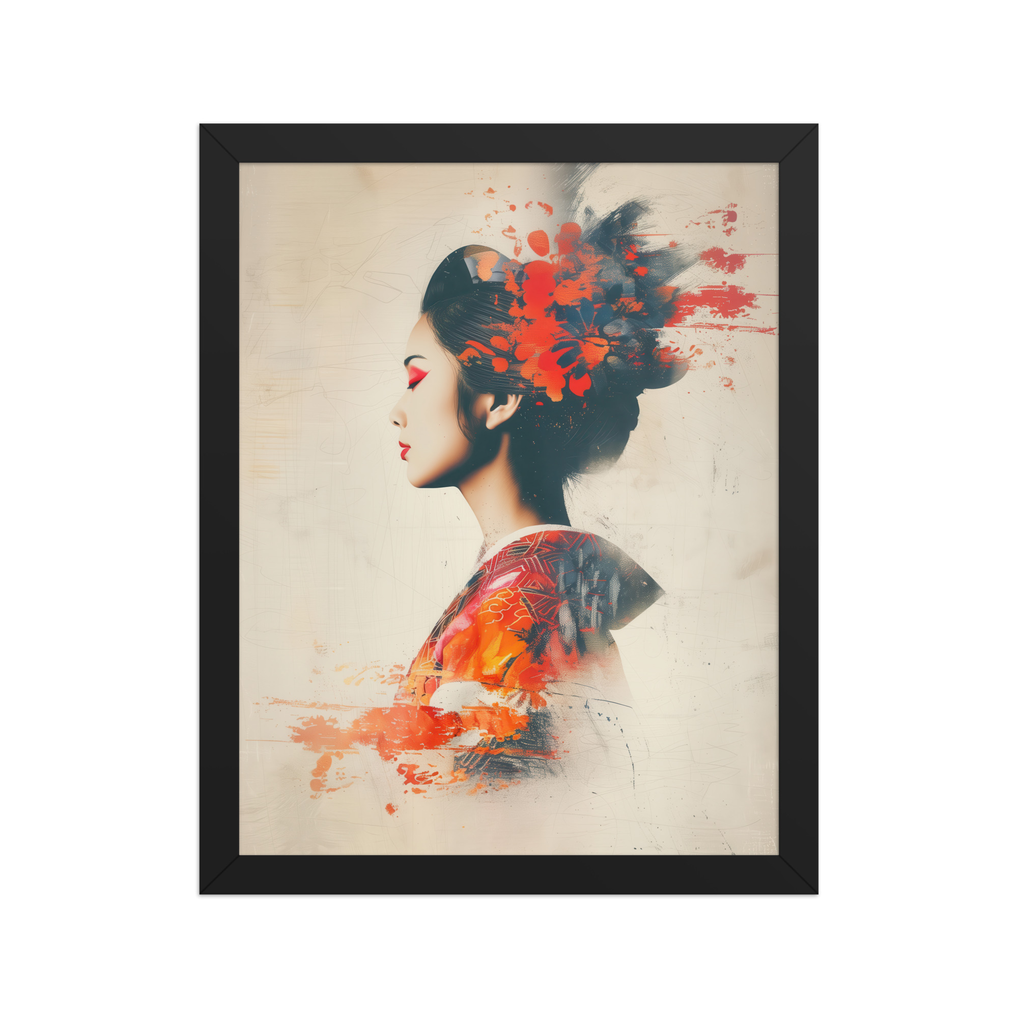 Painted Grace — Kimono Portrait, Abstract Brush Strokes Minimal Wall Art — Framed Poster - Image 2